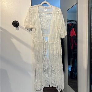 Elegant White Lace Kimono Cardigan tie up t shirt flowy
